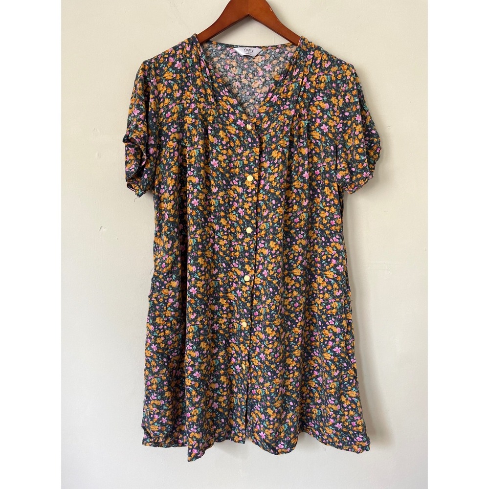Yozly Floral cotton Dress Nightgown Short Sleeve Pockets M Cottagecore boho